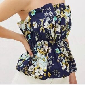 Anthropologie Blue Ruffled Peplum Blouse